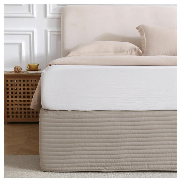 Queen Size Khaki Bed Skirt with 14-Inch Drop, Easy Fit Wrap-Around Cover for Bed - Picture 1 of 5